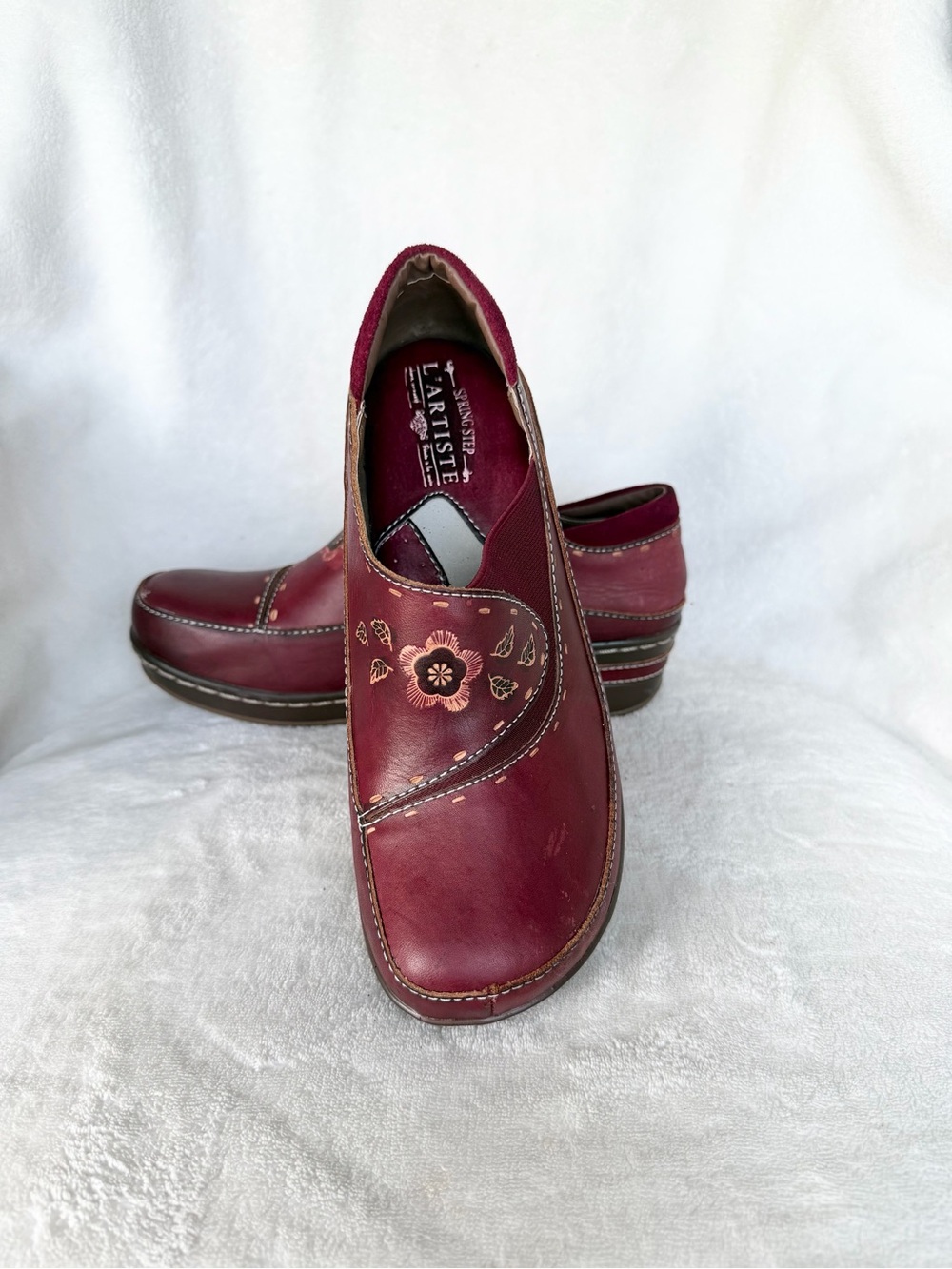 Spring Step L'Artiste Burbank Leather Slip On Clogs Bordeaux US 7.5